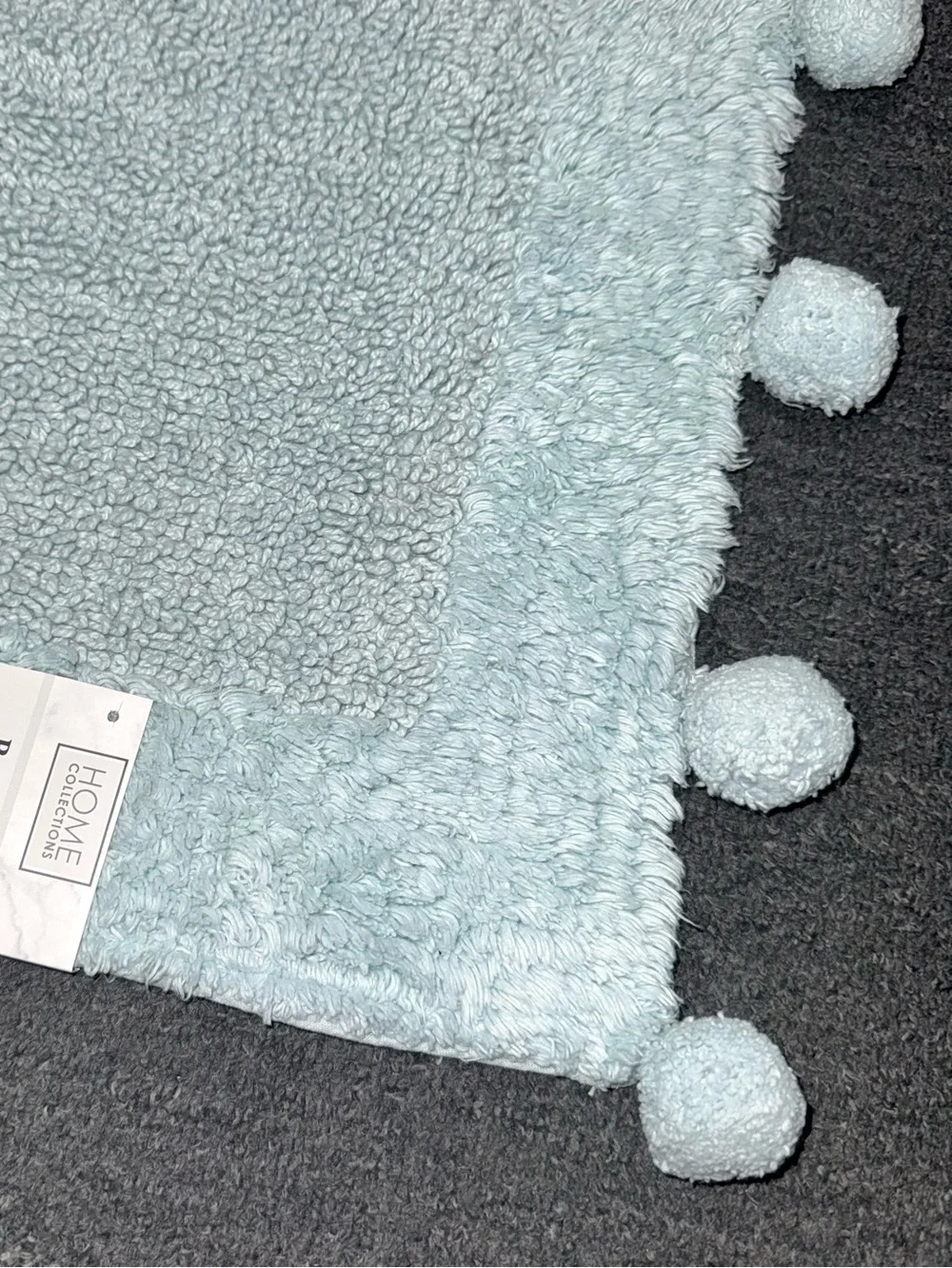 Home Collections Pom Pom Bath Mat Cotton Aqua 18x28 NWT
